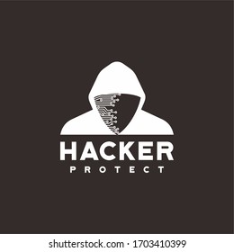 Hacker and shild sign symbol for Protection Hacker logo design vector