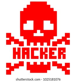 hacker sign with pixel skull