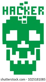 hacker sign with pixel skull