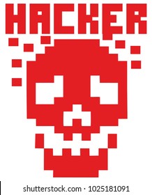 hacker sign with pixel skull