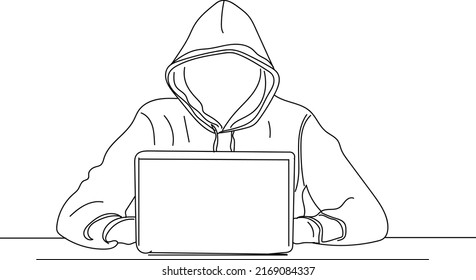 Hacker-Silhouette, Computer-Hacker-Vektorgrafik, Skizze-Zeichnung des Hackers, Kunstgrafik-Illustration des Website-Hackers