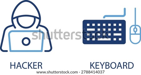 Hacker silhouette with laptop and keyboard cyber attack concept illustration vector
