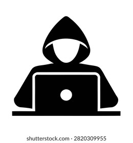 Hacker silhouette using laptop with hoodie for anonymity