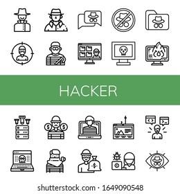 Einfache Icons für Hacker. Enthält Symbole wie Detective, Dieb, Burglar, Hacker, Datenverlust, Hack, Phishing, Programmierer, kann für Web, Mobile und Logo verwendet werden