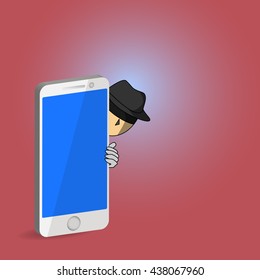 Hacker and smart phone, social or data crime.