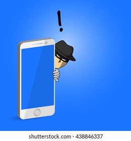 Hacker and smart phone, social or data crime.
