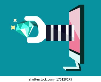 hacker snatch Diamond. Vector, technology security concept. vector