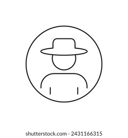 Hacker, spy. Man with hat icon line style isolated on white background. Vector illustration