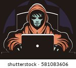 hacker stalker using a computer in the darkness