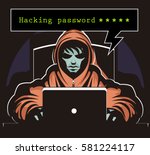 hacker stalker using a computer in the darkness hacking password