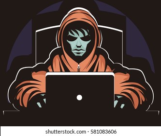 hacker stalker using a computer in the darkness