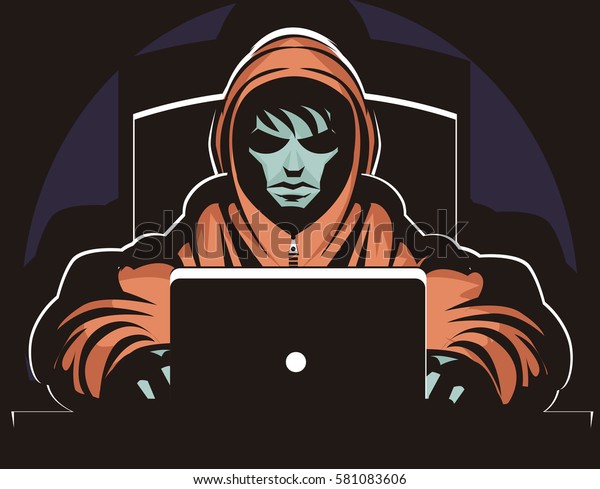 Hacker Stalker Using Computer Darkness Stock Vector (Royalty Free ...