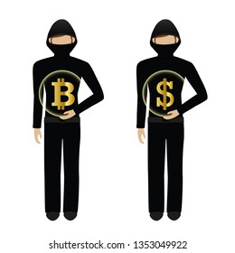 hacker steal bitcoin and dollar cyber crime attack vector illustration EPS10