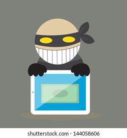 Hacker steal money from tablet. vector. eps10