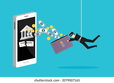 Hacker stealing confidential bank account data, Vector illustration design concept in flat style