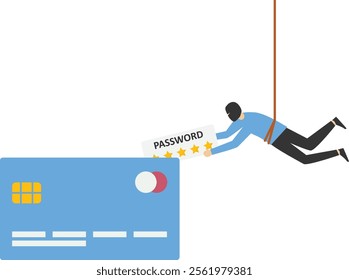 Hacker stealing confidential credit card data, Vector illustration design concept in flat style

