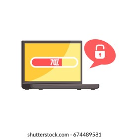 Hacker stealing confidential data from hacked computer,  cyber crime cartoon vector Illustration