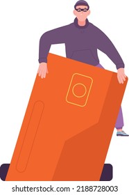 Hacker stealing credit card data. Financial cyber criminal isolated on white background