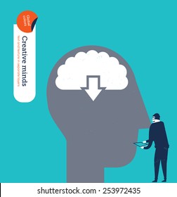 Hacker stealing information from a brain. Vector illustration Eps10 file. Global colors. Text and Texture in separate layers.