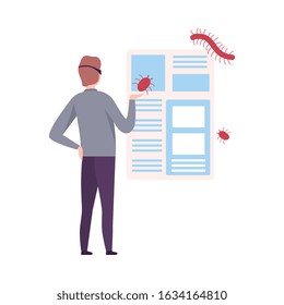 Hacker Stealing Information from Infected Computer, Cyber Internet Security, Computer Attack, Virus Infection Vector Illustration