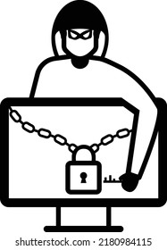 Hacker Stealing the Information from Mainframe Concept, Firewall Cracking vector icon design, White Collar Crime symbol, Computer crime Sign, security breakers stock illustration