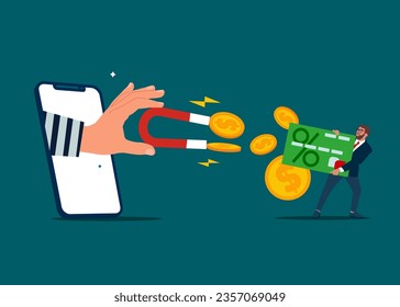 Hacker stealing money from credit card. Vector illustration