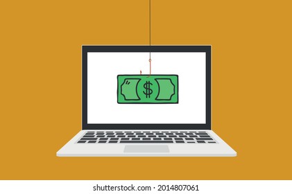 Hacker robando dinero, información personal como contraseñas de una laptop útil para combatir la suplantación de identidad (phishing) y virus de Internet.