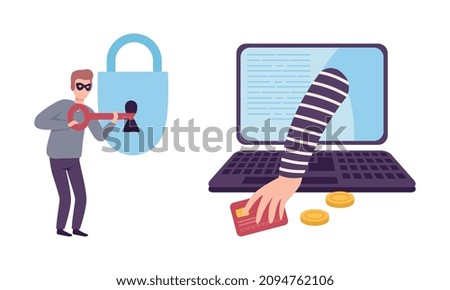 Hacker Stealing Personal Data and Money with Phishing Site Vector Set