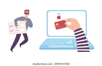 Hacker Stealing Personal Data from Phishing Site Vector Set