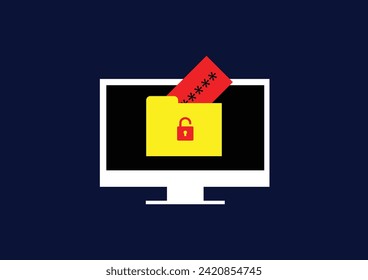 Hacker stealing protected confidential information from personal computer illustration