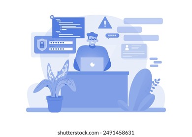 Hacker Stealing User Data Illustration concept on a white background
