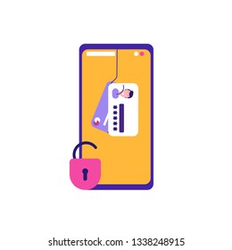 Hacker steals money and personal data. Concept of hacker attack, fraud investigation, internet phishing attack, evil win, personal privacy data, hacking and stealing email and money with tiny people. 