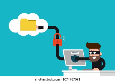 Hacker Stolen Data Folder Flat Design Vector.