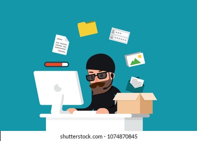Hacker stolen data - folder, flat design vector.