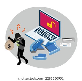 The hacker succeeded in stealing money by breaking the security - Internet security concept art