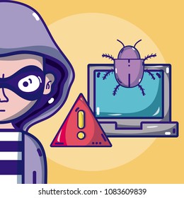 Hacker with symbols cartoons