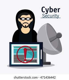 hacker tablet antenna cyber security system technology icon. Flat design. Vector illustration