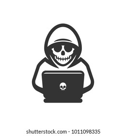 Hacker thief with laptop icon