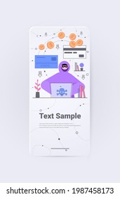 hacker thief with laptop trying to access internet transaction theft of money from credit card financial crime concept