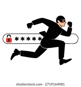 Hacker ladrón robando datos de Contraseña sensible ilustración de concepto de delito cibernético perfecto para la conciencia de seguridad robo digital y protección de datos temática de arte creativo