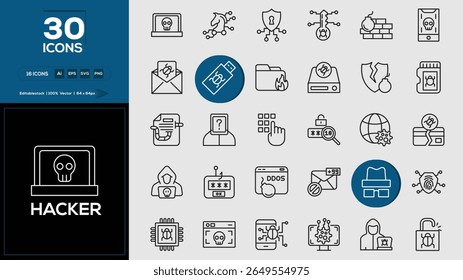 Hacker Trendy Hat Vector Icons – Modern Minimalist Headwear Symbols for UI and UX