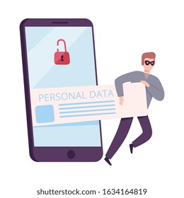 Hacker Trying to Steal Private Data from Computer, Cyber Security, Hacking and Phishing Vector Illustration