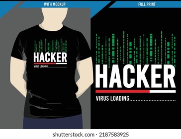 Hacker Typography Design With Print-ready T-shirt Mockup, Vector Illustration