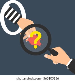 Hacker with unknown malware virus and businessman with magnifying glass for detect malware virus .Vector illustration zero day attack exploit cybercrime concept.