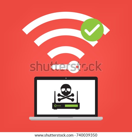 Hacker use KRACK method for steal important data with wifi hack on WPA2 key security. Vector illustration KRACK in wifi cyber security infographic concept.