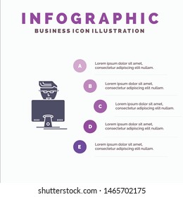 Hacker, User, Gamer, Programmer Solid Icon Infographics 5 Steps Presentation Background. Vector Icon Template background