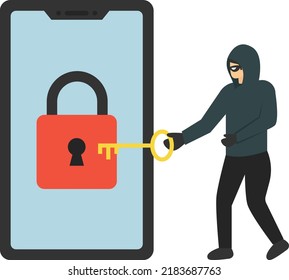 hacker using anonymous hash keys vector icon design, White Collar Crime symbol, Computer crime Sign, security breakers stock illustration, intruder trying to open the door Concept