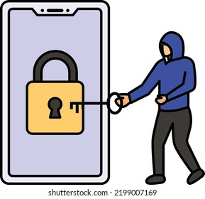 hacker using anonymous hash keys vector icon design, White Collar Crime symbol, Computer crime Sign, security breakers stock illustration, intruder trying to open the door Concept