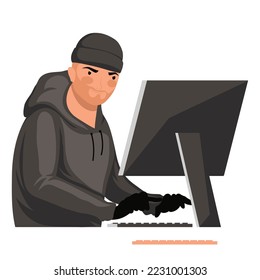 hacker using desktop thief character