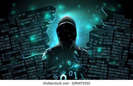 Hacker using the Internet hacked abstract computer server, database, network storage, firewall, social network account, theft of data